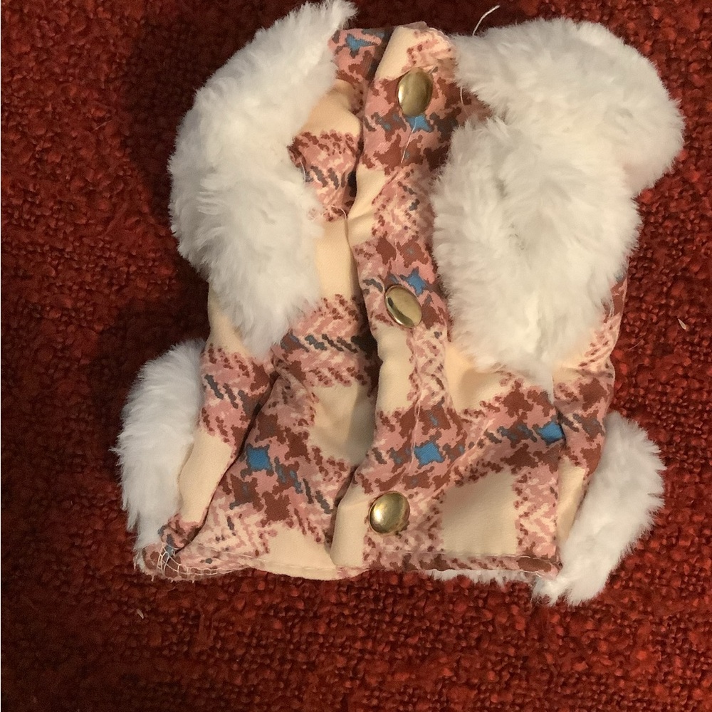 Kids Faux Fur Trim Pink Patterned Vest